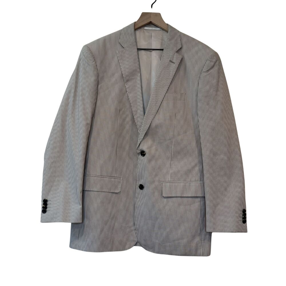 Enzo Tovare Tan/Gray Striped Cotton Men's Blazer Size 42R Sport Coat Nautical